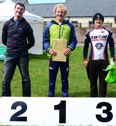 Male Sprint Podium. 1st Andrew Woodroffe, 2nd Chris Watson and 3rd Kevin Watson. Image courtesy of John Dempsey, Montrose Images