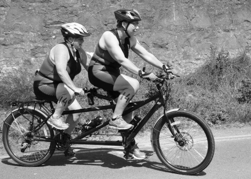 Norma and Mary on their twin powered bike! Credit John Dempsy